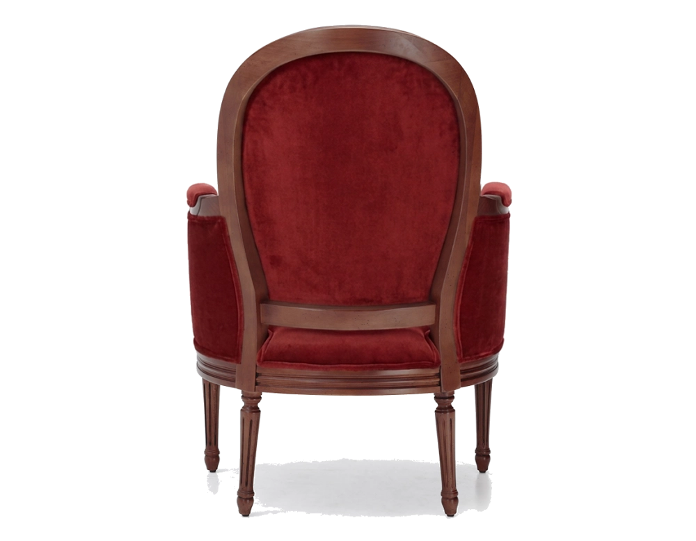 Louis XVI style moulded bergère armchair bois teinte ancienne et tissu bordeaux