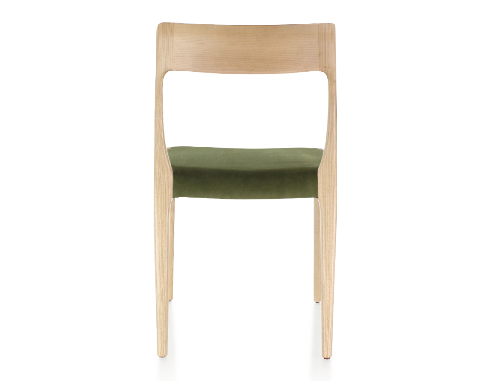 Chaise scandinave bois teinte naturelle assise tissu vert olive