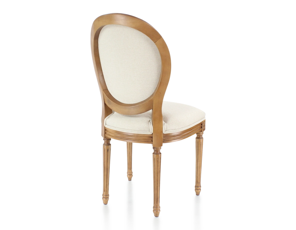 Chaise ancienne style Louis XVI bois teinte ancienne et tissu chevron beige