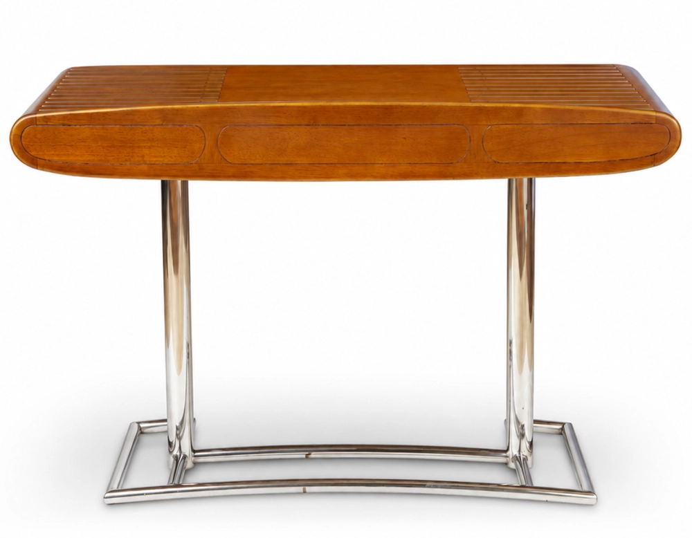 Consola art déco de dos cajones métal et bois teinte merisier