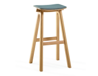 Taburete de bar de roble tapizado H80 cm madera tinte natural asiento tejido azul océano
