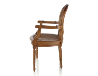 Chaise ancienne style Louis XVI avec accoudoirs bois teinte ancienne assise et dossier cannés