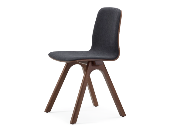 Chaise design en chêne tapissé bois teinte marron foncé assise tissu gris anthracite