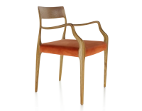 Scandinavian armchair with armrests cherry-stained wood, terracotta velvet seat