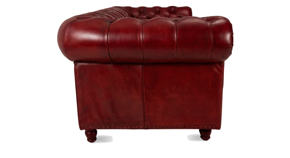 Canapé Chesterfield cuir 3 places rouge carmin accoudoirs cloutés