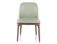 Chaise design bois teinte marron foncé et cuir vert sauge