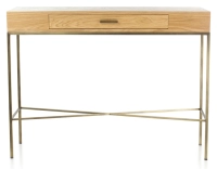 Consola de diseño fresno tinte natural y metal pátina latón 100 cm