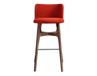 Tabouret de bar h80 cm bois teinte marron foncée assise tissu orange brûlé
