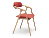 Chaise scandinave bois teinte naturelle assise tissu orange brulé