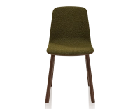 Silla de diseño de roble tapizada madera tintada marrón oscuro asiento tejido rizado verde