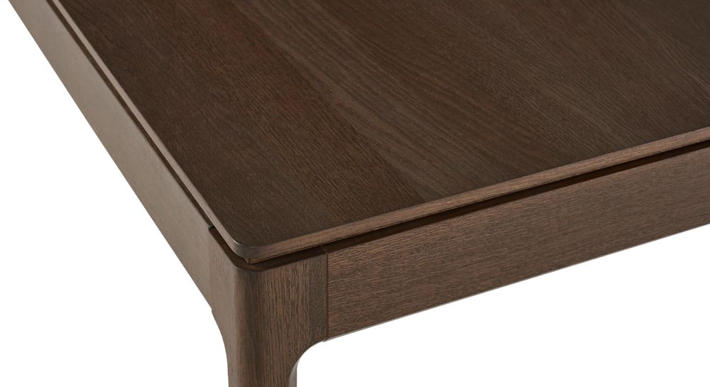 Table salle à manger 8 personnes en chêne teinte marron foncé plateau bois 210x100 cm