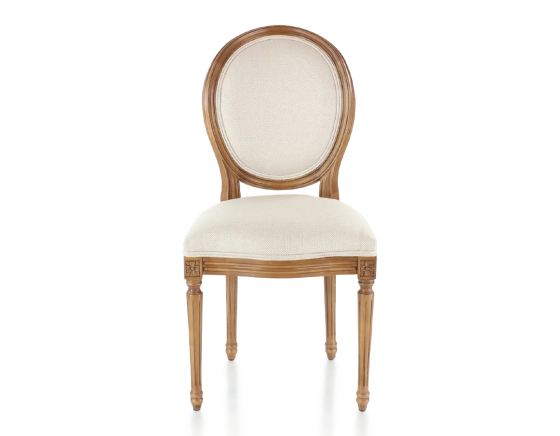 Silla antigua estilo Luis XVI madera con tinte envejecido y tejido rizado blanco