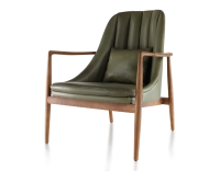 Scandinavian armchair bois teinte merisier et cuir vert kaki