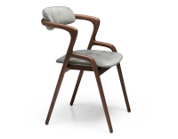 Scandinavian chair walnut wood with a grey-blue velvet fabric seat.