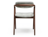 Scandinavian chair walnut wood with a grey-blue velvet fabric seat.