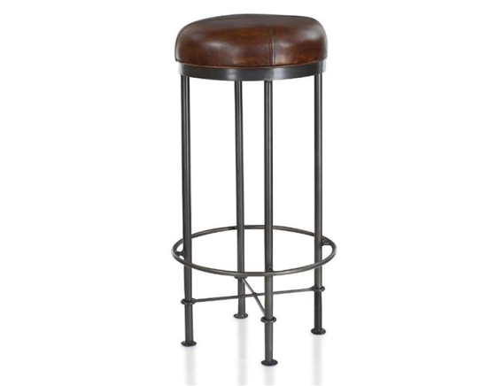 Taburete de bar vintage de piel marrón intenso