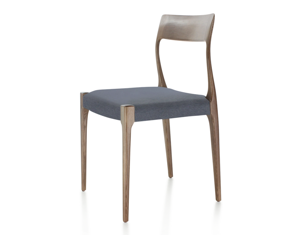 Silla escandinava madera tintada marrón oscuro asiento tejido gris