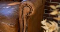 2 seater Chesterfield leather sofa cognac studded armrests