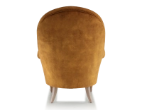 Fauteuil crapaud avec accoudoirs pieds bois teinte noyer et tissu velours bronze haut dossier