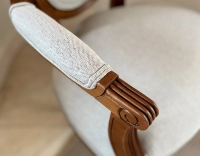 Antique Louis XVI style armchair wood stained antique and natural beige fabric