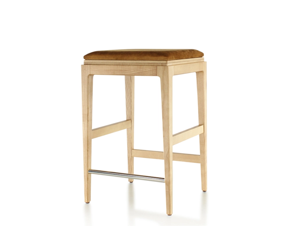 Taburete de bar de diseño H60 cm madera tinte natural asiento tejido terciopelo bronce