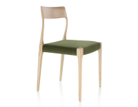 Chaise scandinave bois teinte naturelle assise tissu vert olive