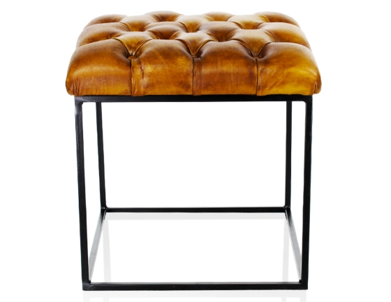 Pouf Chesterfield cuir cognac