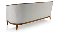 Canapé ancien 3 places bois teinte merisier et tissu beige naturel