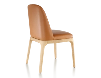 Designer chair natural stained wood and caramel leather