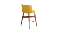 Tabouret de bar h60 cm bois teinte noyer assise tissu jaune