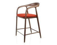 Bar stool H60 cm dark brown stained wood and burnt orange fabric