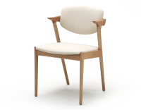 Chaise scandinave bois teinte naturelle assise tissu blanc cassé