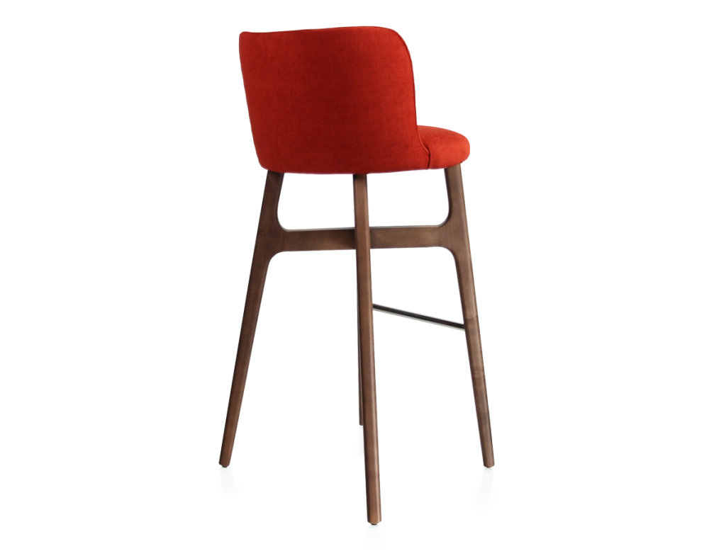 Tabouret de bar h80 cm bois teinte marron foncée assise tissu orange brûlé