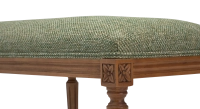 Banquette ancienne style Louis XVI bois teinte ancienne et tissu chiné vert