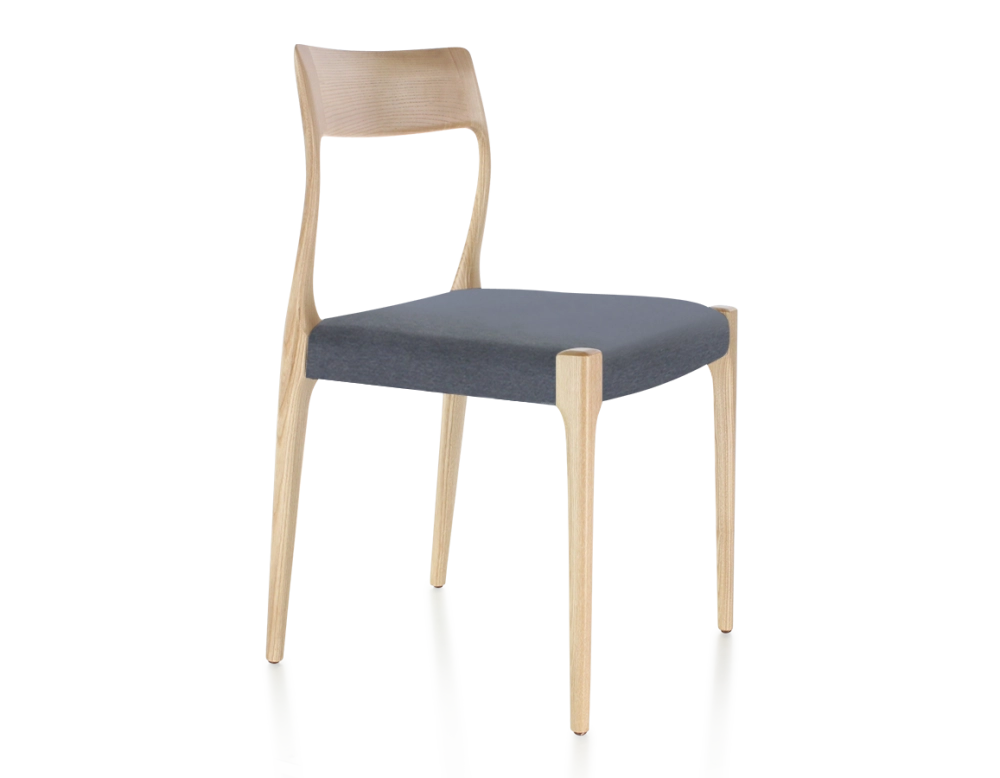 Scandinavian chair natural tint wood, grey fabric seat