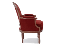 Louis XVI style moulded bergère armchair bois teinte ancienne et tissu bordeaux