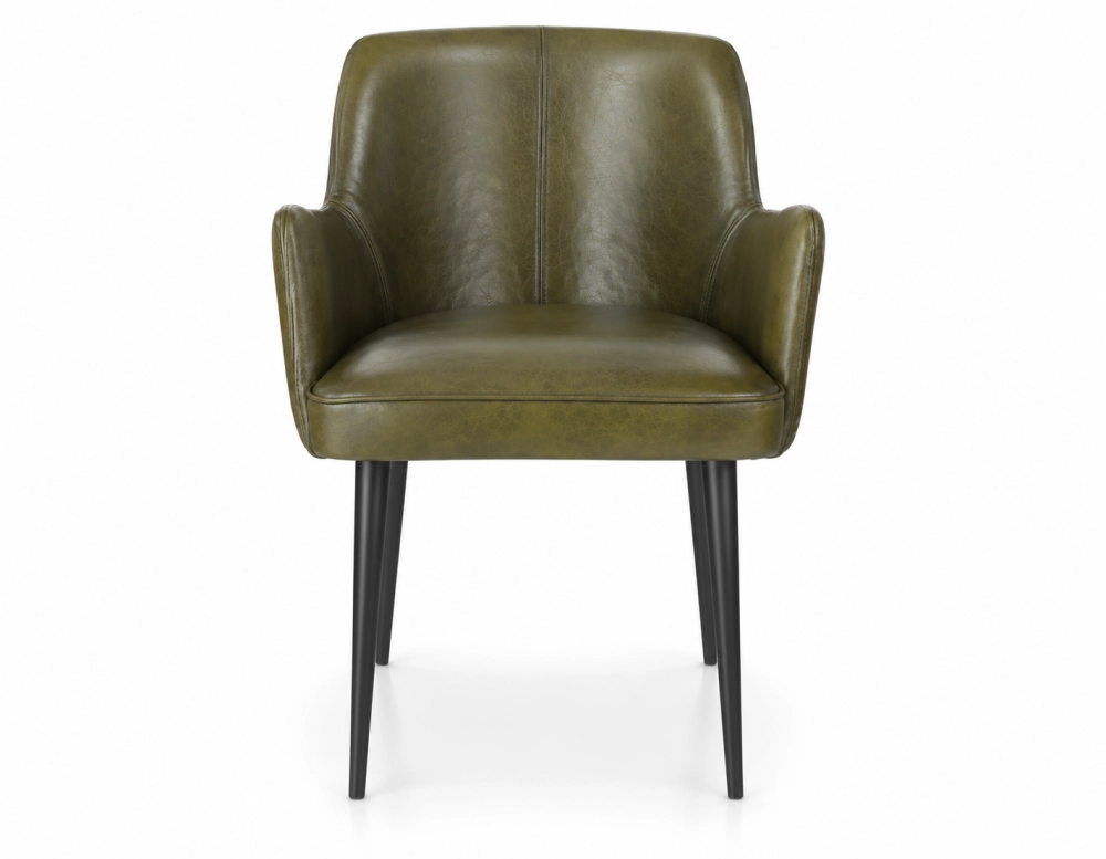 Vintage armchair with leather armrests olive green