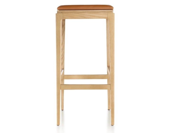 Taburete de bar de diseño H80 cm madera tinte natural asiento piel caramelo