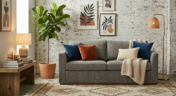 3-seater convertible sofa beige mottled fabrics