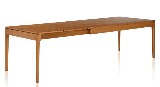 Table extensible 8 à 12 personnes en chêne avec plateau et allonges bois teinte merisier 210x100 cm