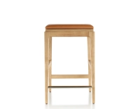 Taburete de bar de diseño H60 cm madera tinte natural asiento piel caramelo