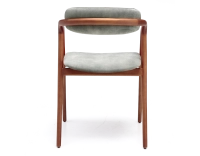 Scandinavian chair cherry wood stain, seat in grey-blue velvet fabric.