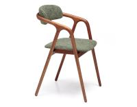 Chaise scandinave bois teinte merisier assise tissu beige chiné vert