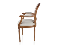 Chaise ancienne style Louis XVI avec accoudoirs bois teinte ancienne et tissu beige naturel