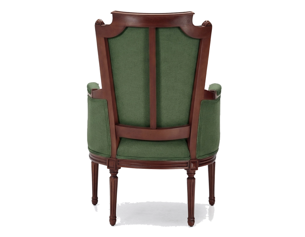 Sillón bergère estilo Luis XVI bois teinte ancienne et tissu vert foncé