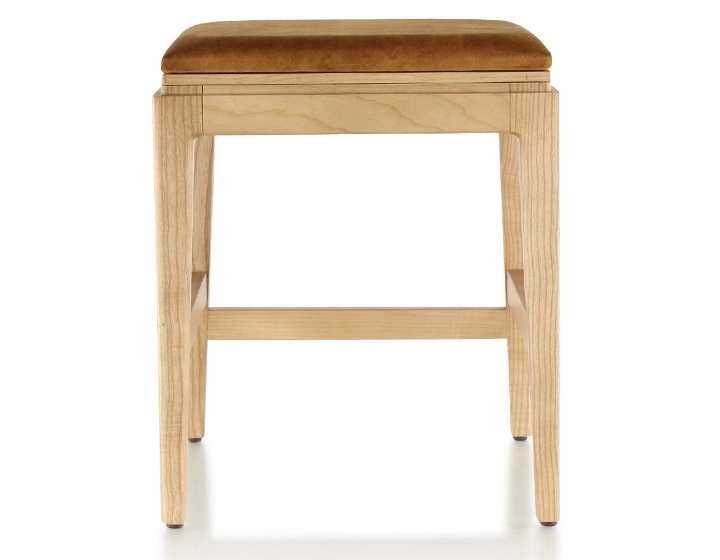 Tabouret design H45 cm bois teinte naturelle assise tissu velours bronze