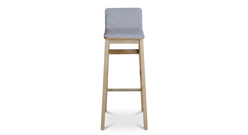 Tabouret de bar en chêne H80 cm bois teinte naturelle assise tissu gris