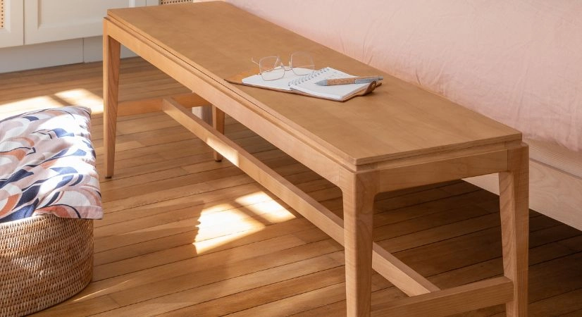 Banco de diseño madera tinte natural asiento de madera L160 cm