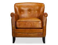 Fauteuil club cuir cognac accoudoirs cloutés