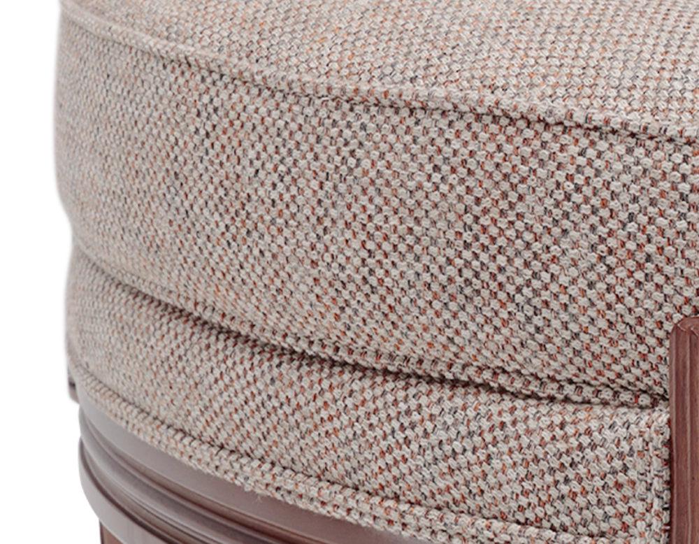 Fauteuil ancien style Louis XVI bois teinte ancienne et tissu chiné beige, gris et orange